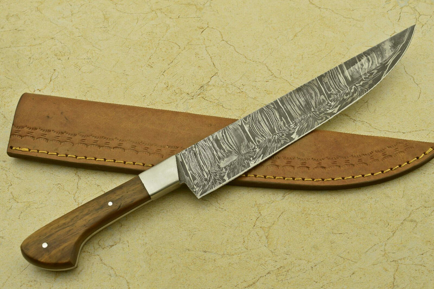 Artisan Twist Damascus Chef Knife With Polished Wood Handle 3