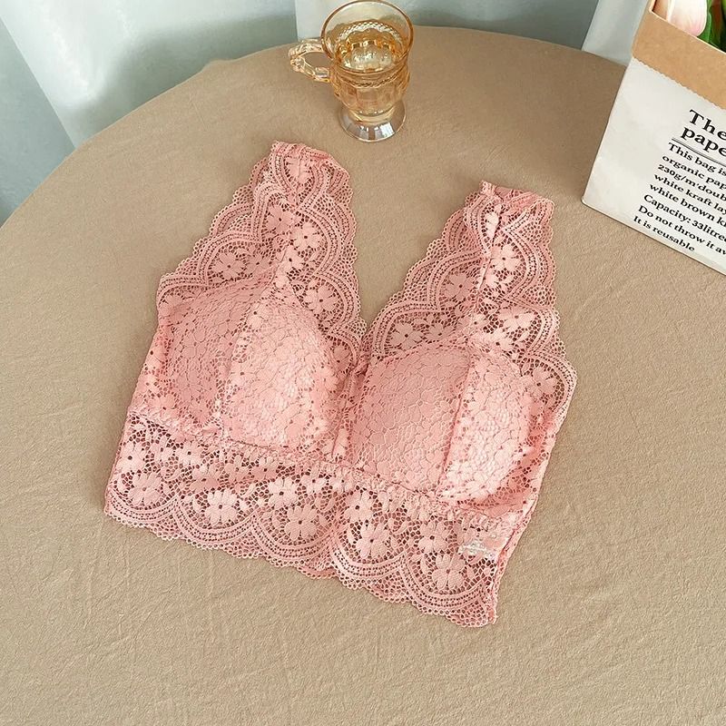 Lace Deep V Neck Wire Free Bralette Tank Top For Women 10