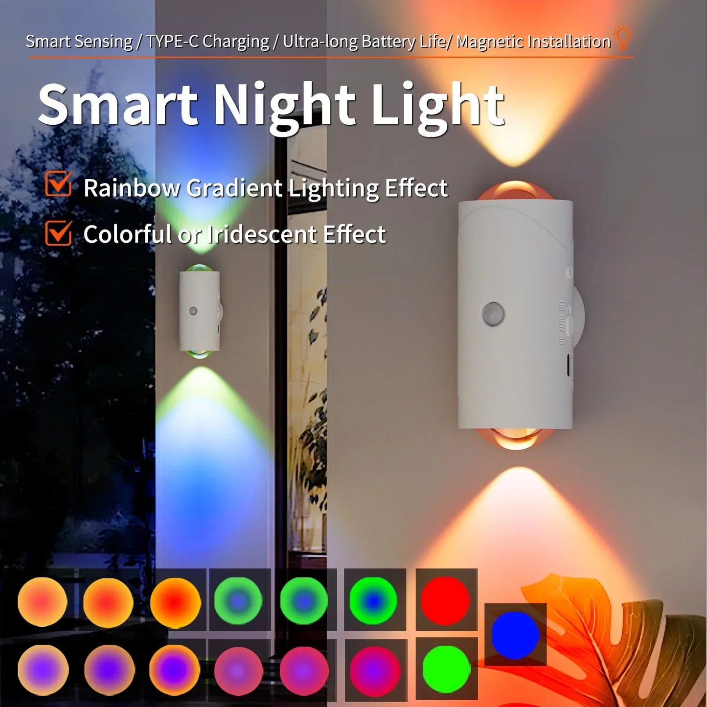 Modern LED Wall Light, with Motion Sensor, Rechargeable RGB Color Changing Night Light, for Stairs, Porch