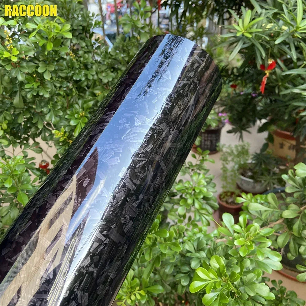 Forged Carbon Fiber Glossy Black Vinyl Wrap, Car and Bike Styling Film, Universal Wrap Sticker