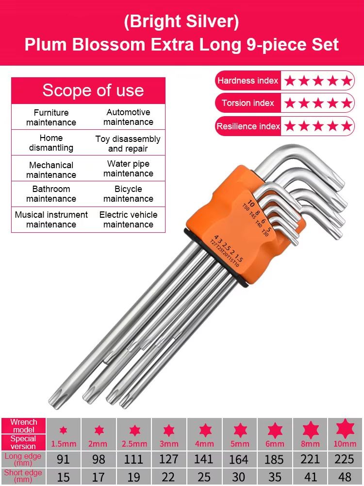 9Piece DualEnd LType Torx Star Wrench Set Precision Plum Blossom Allen Keys For Hand Repair 8