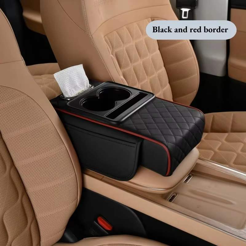 Car Center Console Organizer, Armrest Storage Box with Cup Holder and Heightening Cushion