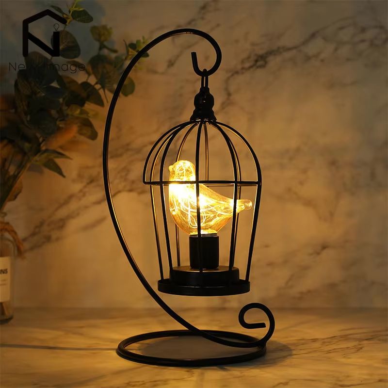 Birdcage Decorative Table Lamp Cordless Accent Light With Warm White Fairy Lights For Home Event 7