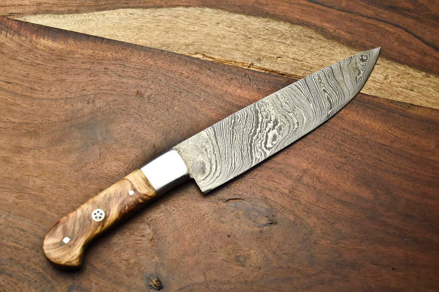 Artisan Forged Damascus Steel Chef Knife Elegant Wood Handle Kitchen Knife 3