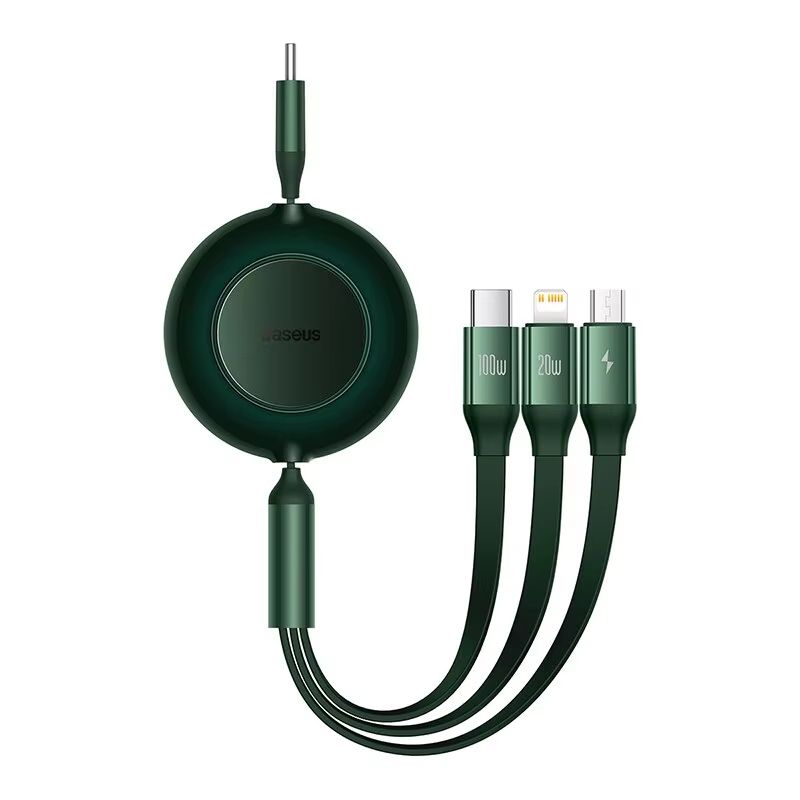 Baseus 100 W 3in1 Retractable Fast Charging Cable USBC Lightning Micro USB In One 9