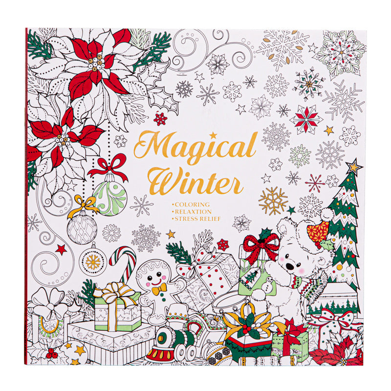Magical Winter Coloring Book For Adults Christmas Theme Stress Relief Graffiti Painting Drawing Boo 4
