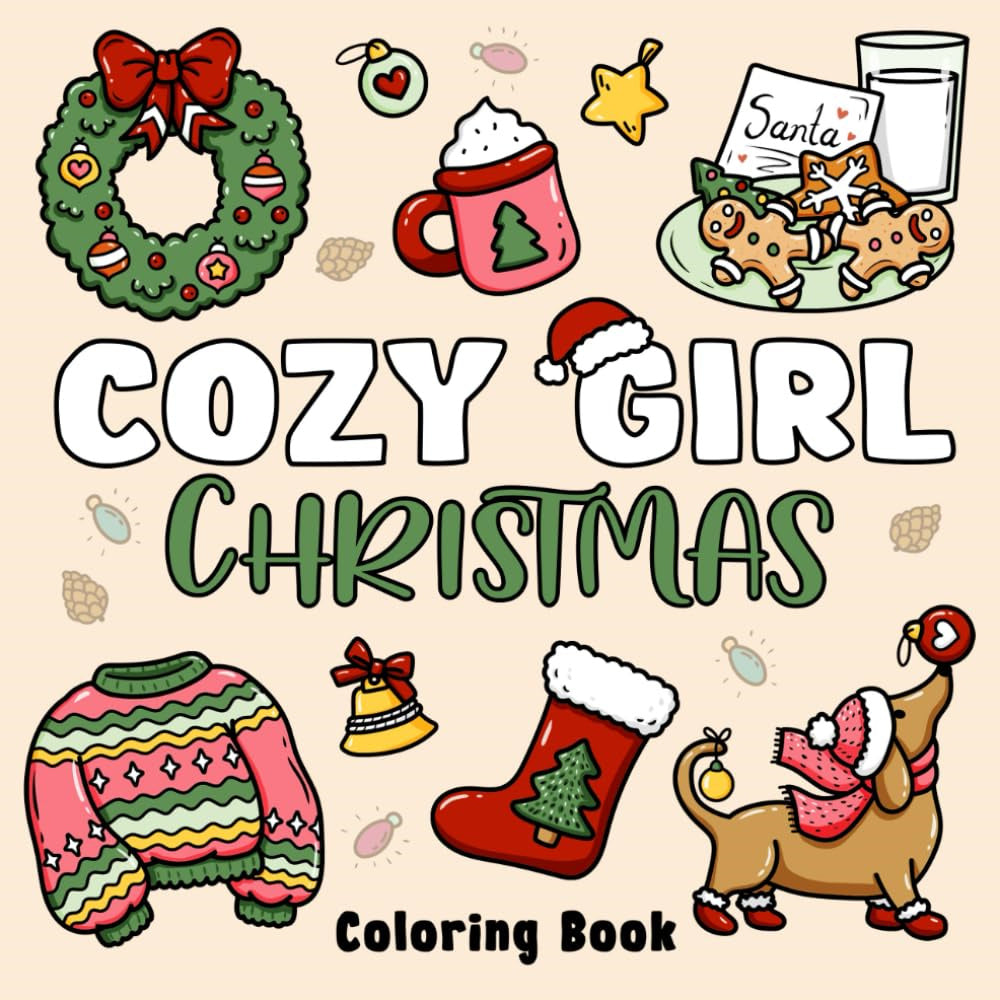 Cozy Christmas Coloring Book, Educational Montessori Drawing Toy, Cartoon Stress Relief Paperback, Painting Gift