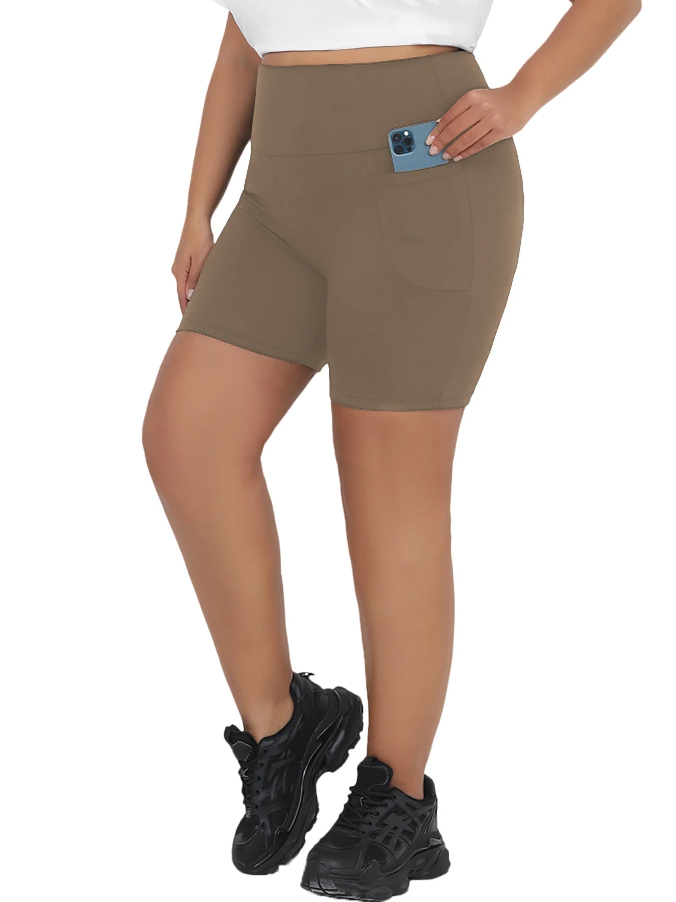 Plus Size Biker Shorts, High Waisted with Pockets, Super Soft Tummy Control, No See Through, for Womens Workout, Running