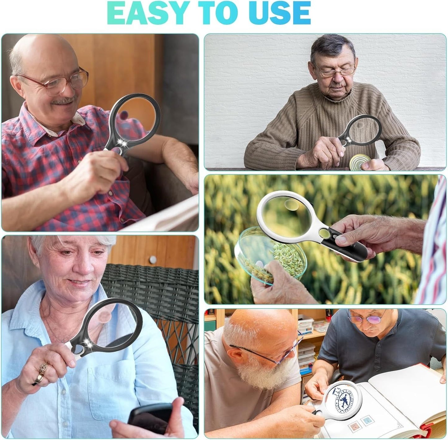 Professional Handheld Magnifying Glass With LED Light 3X And 45X Dual Lens Magnifier For Reading Je