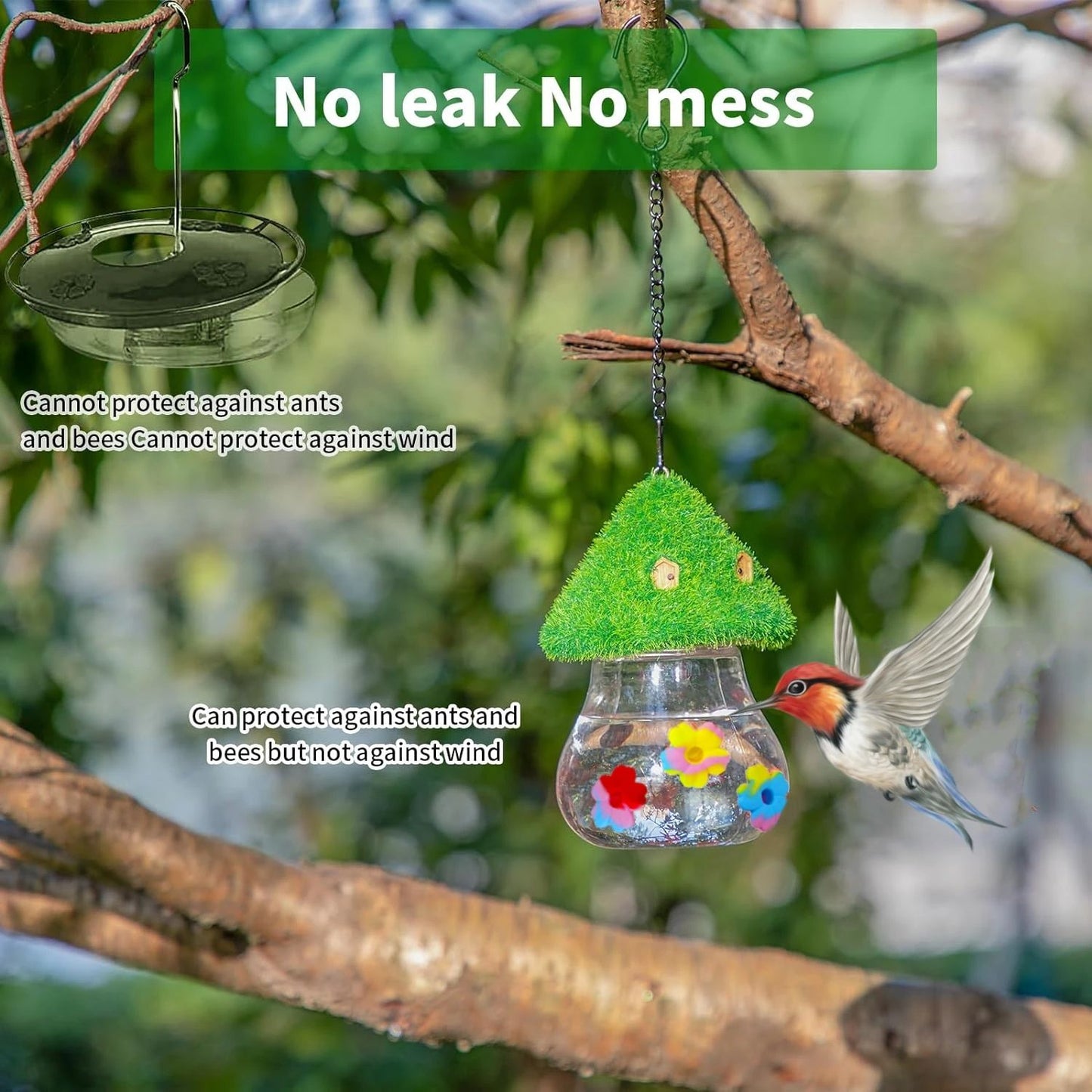 Hanging Hummingbird Feeder With Wind Chime And Mushroom Design 5