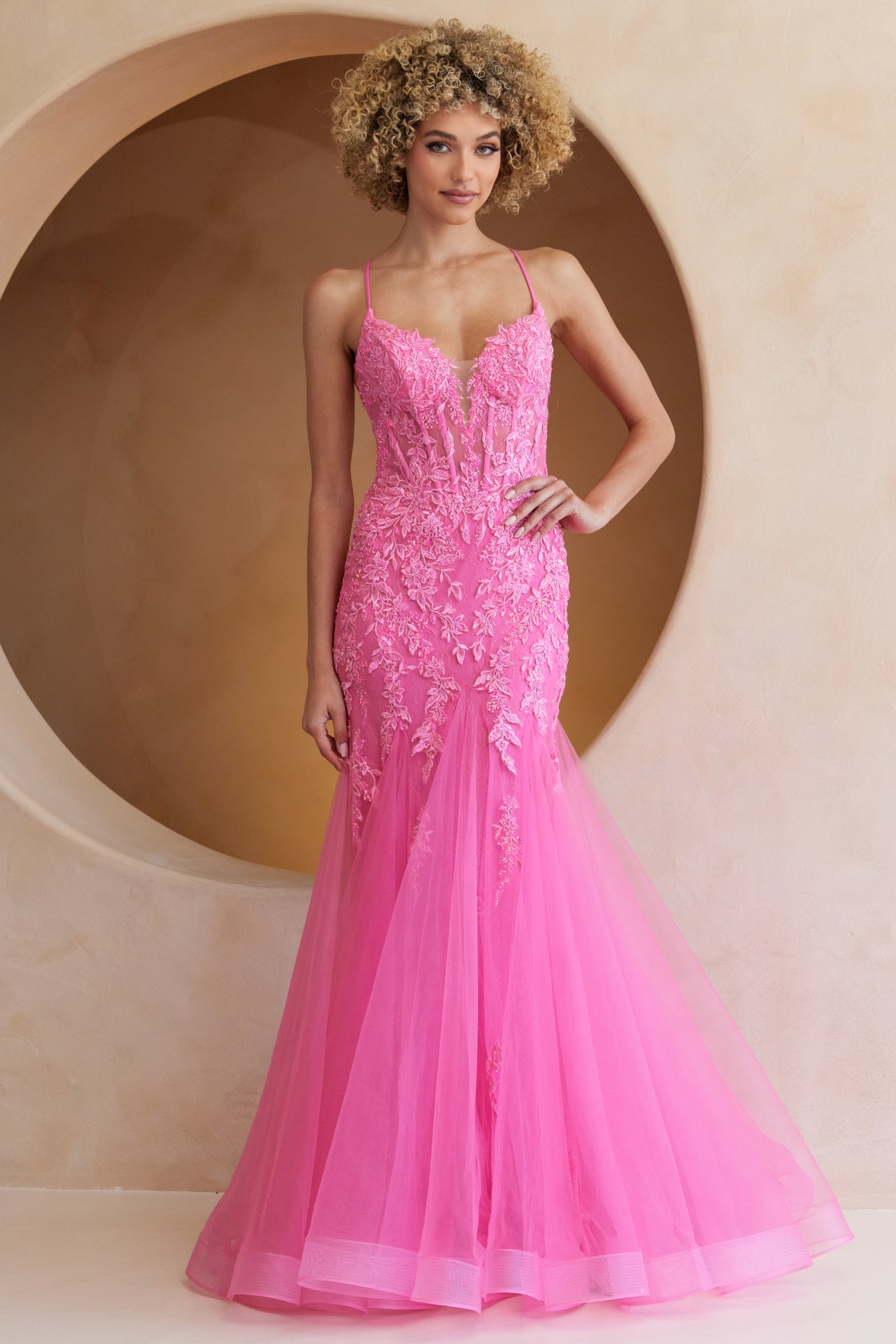 Hera Gown Pink Tulle & Floral Lace Mermaid Dress