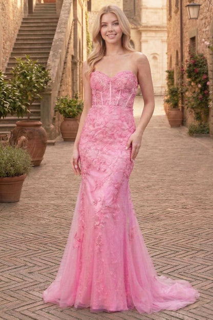 Rainn Gown Strapless Floral Lace Corset Dress