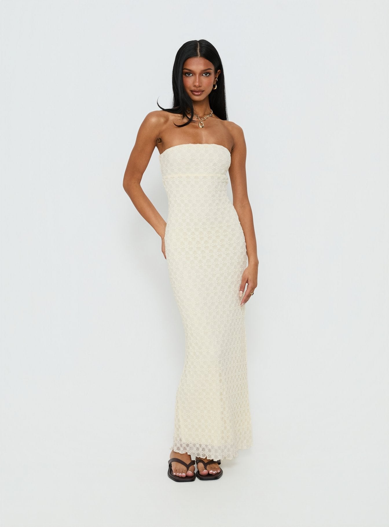 Aryela Strapless Textured Maxi Dress Cream