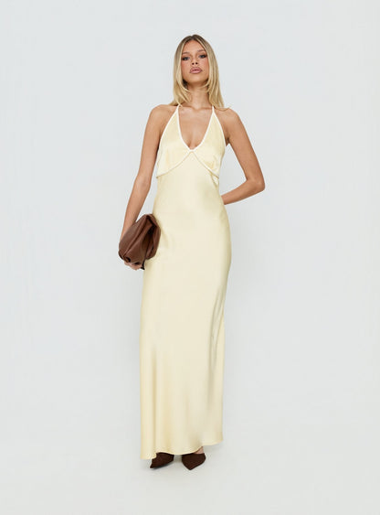 Esmia Halter Maxi Dress Lemon / White