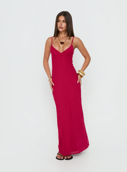 Glass Half Full Mesh Maxi Dress Electric Fuschia