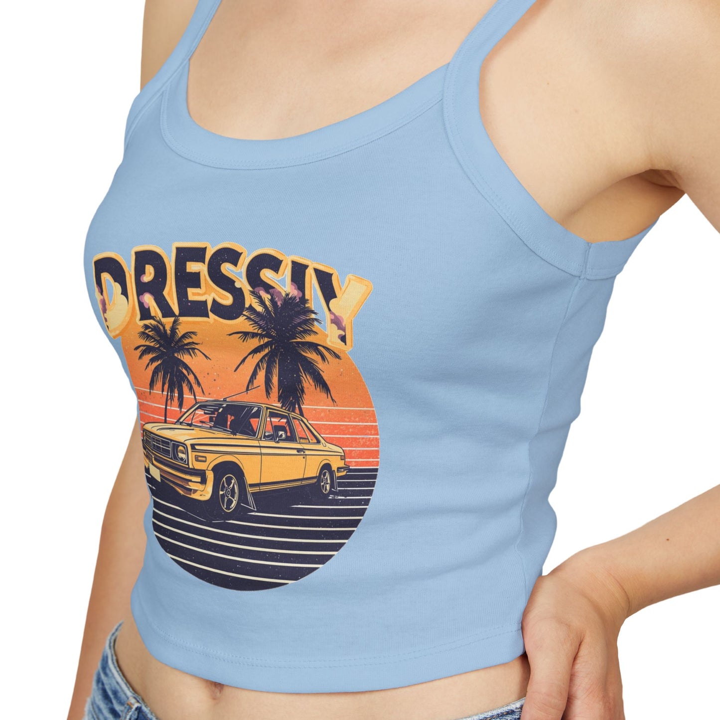 Retro Sunset Car Beach Spaghetti Strap Tank