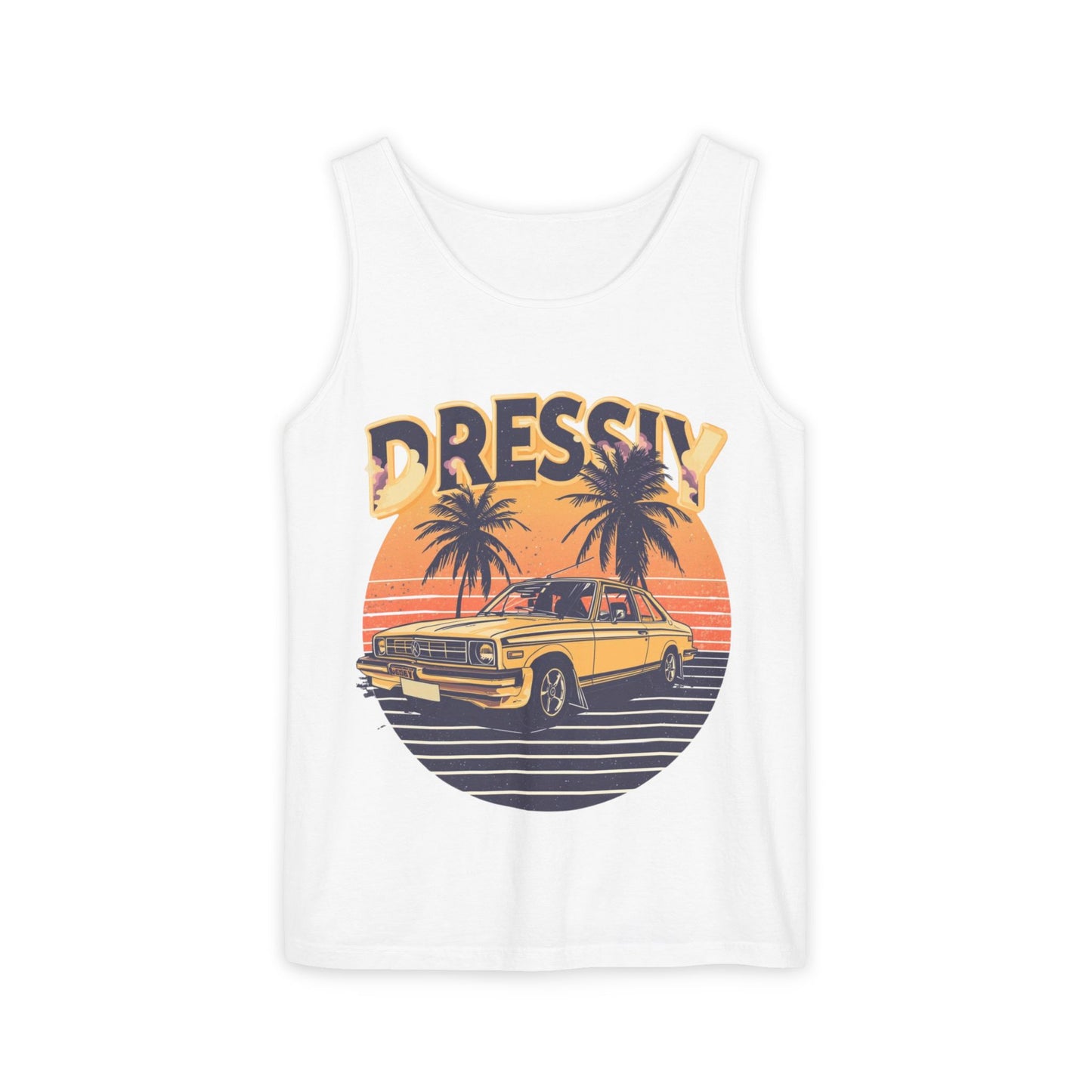 Retro Palm Tree Car Racerback Tank – Vintage Sunset Vibe