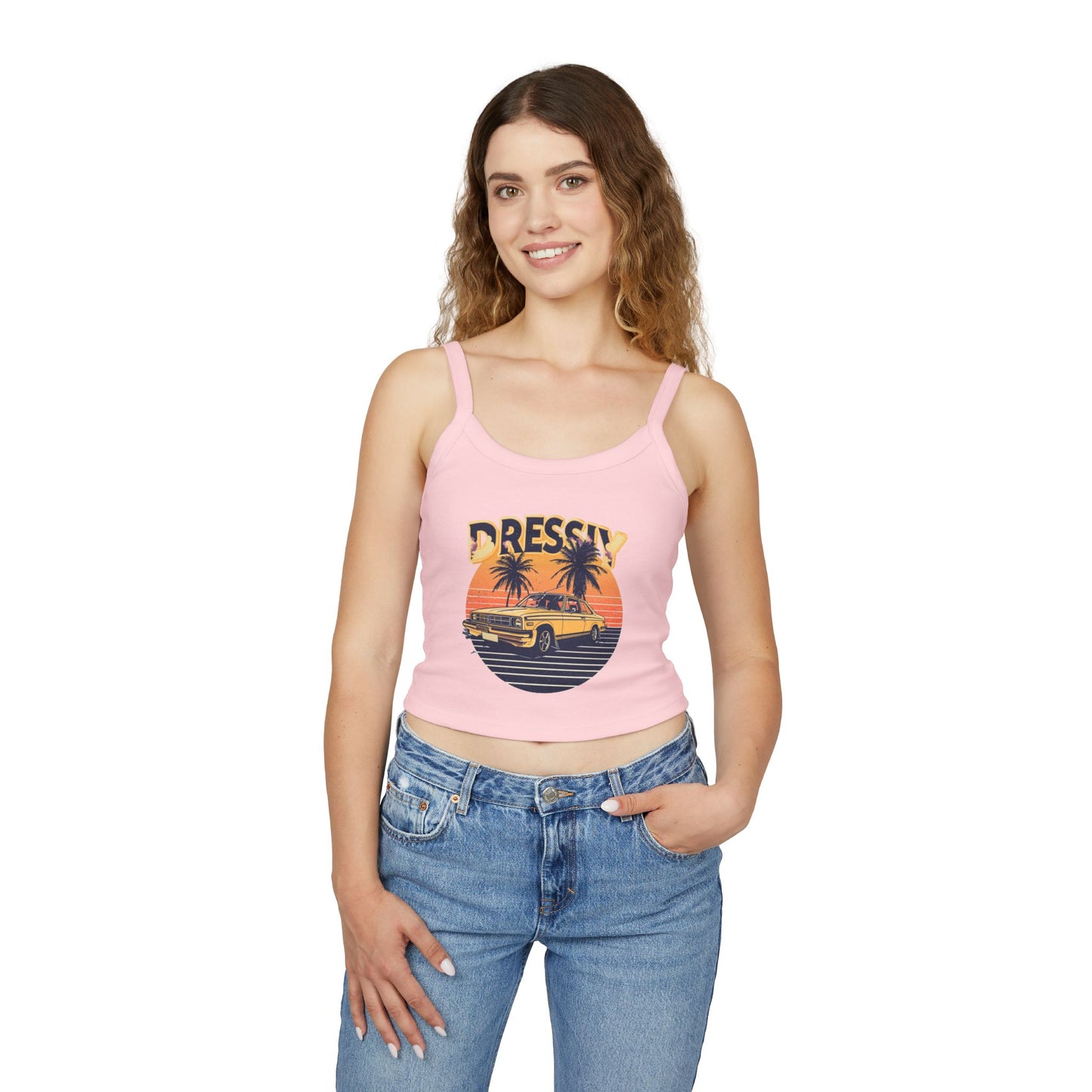 Retro Sunset Car Beach Spaghetti Strap Tank