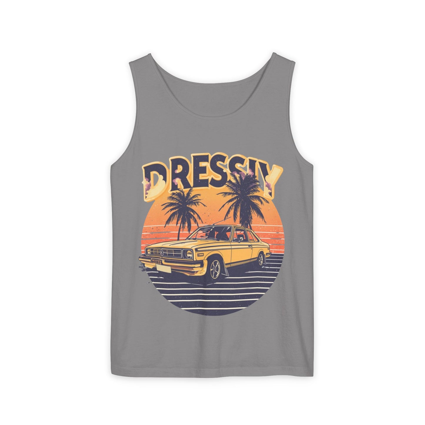 Retro Palm Tree Car Racerback Tank – Vintage Sunset Vibe