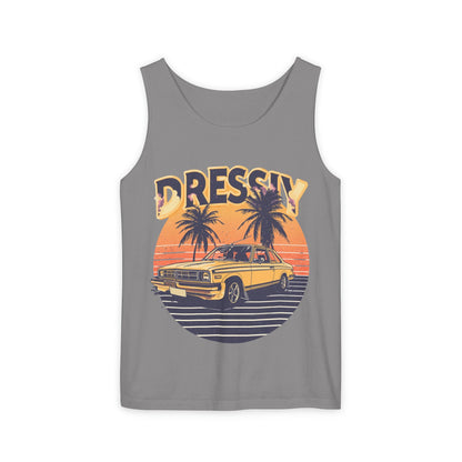 Retro Palm Tree Car Racerback Tank – Vintage Sunset Vibe