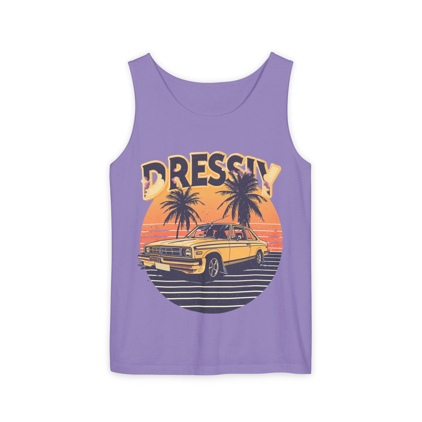 Retro Palm Tree Car Racerback Tank – Vintage Sunset Vibe