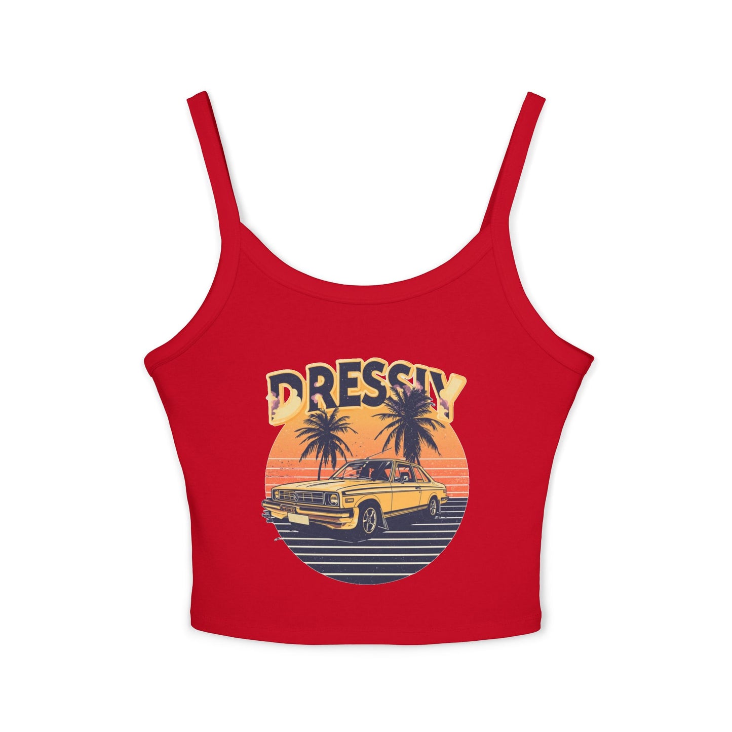 Retro Sunset Car Beach Spaghetti Strap Tank