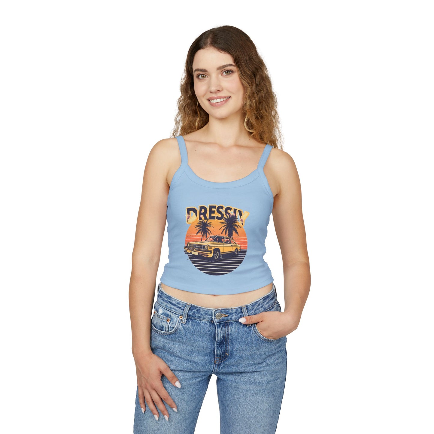 Retro Sunset Car Beach Spaghetti Strap Tank