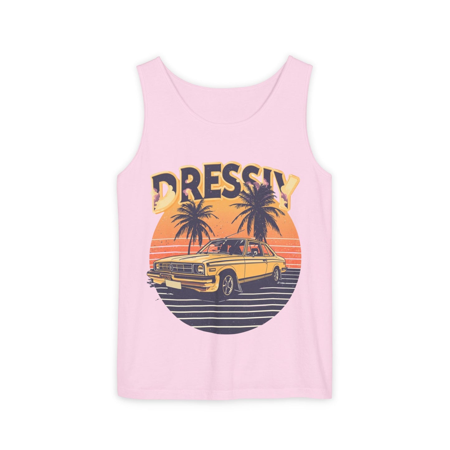 Retro Palm Tree Car Racerback Tank – Vintage Sunset Vibe