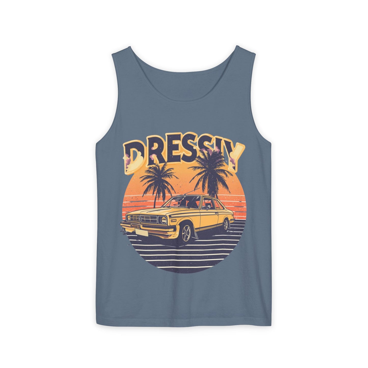 Retro Palm Tree Car Racerback Tank – Vintage Sunset Vibe