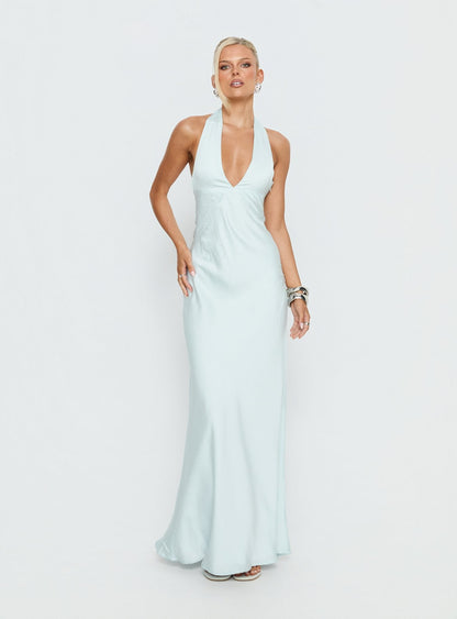 Strawberry Clouds Hotstone Satin Maxi Dress Icy Blue