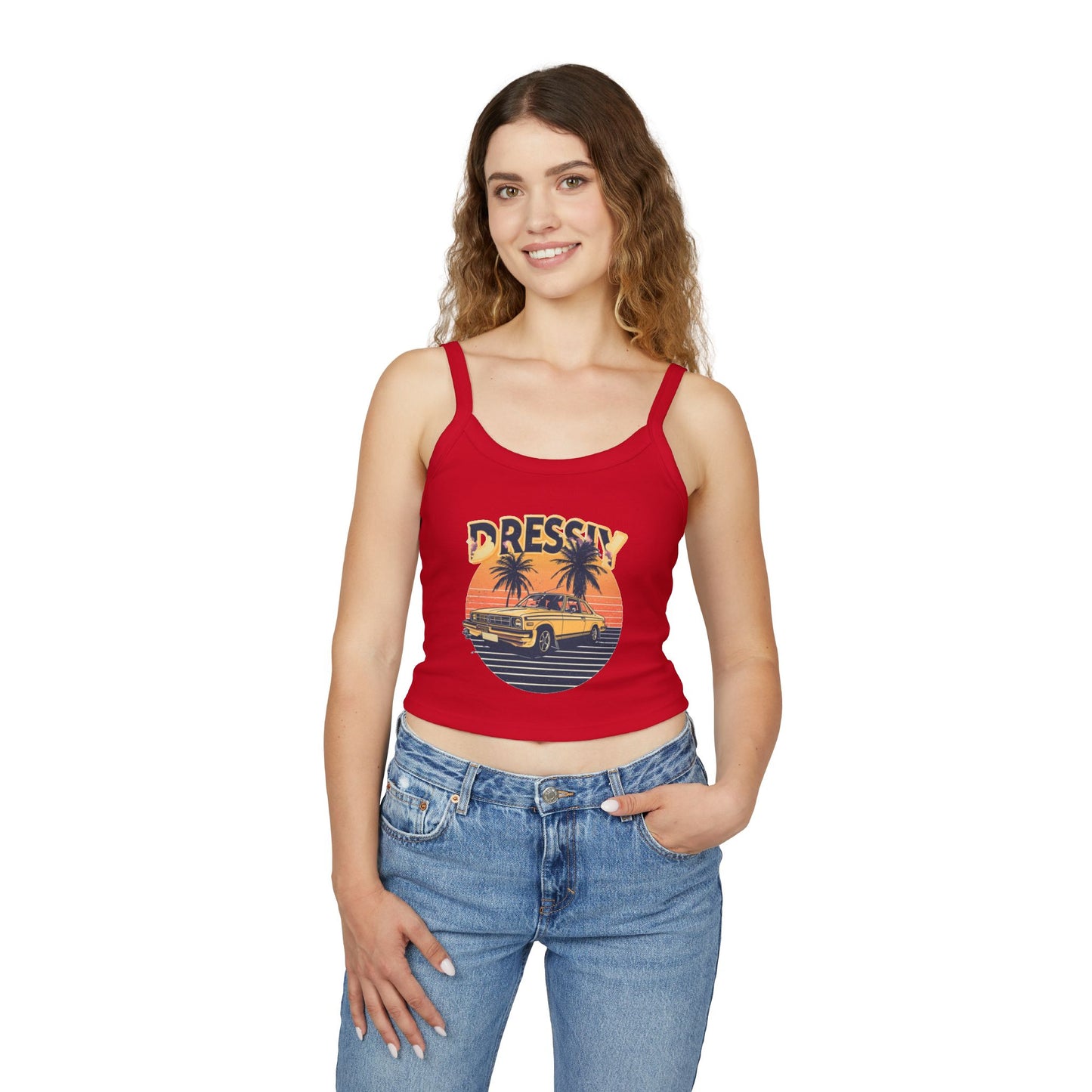 Retro Sunset Car Beach Spaghetti Strap Tank