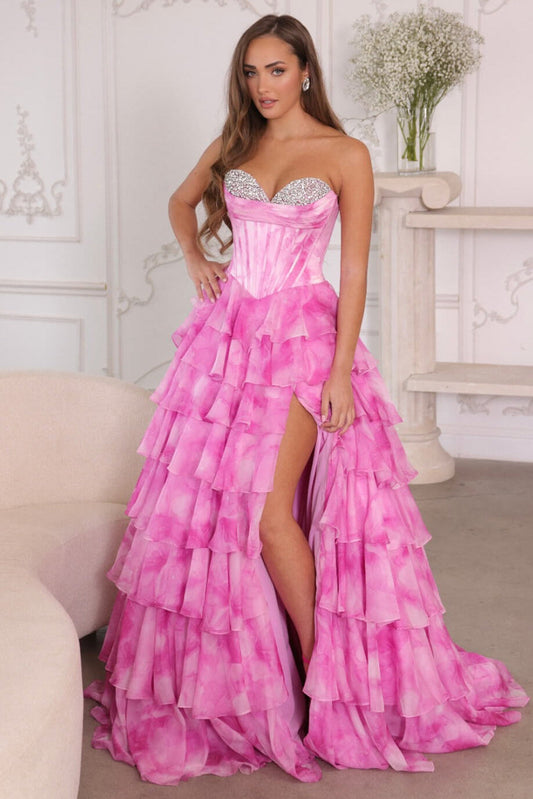 26442 Ava Presley Watercolor Layered Ball Gown