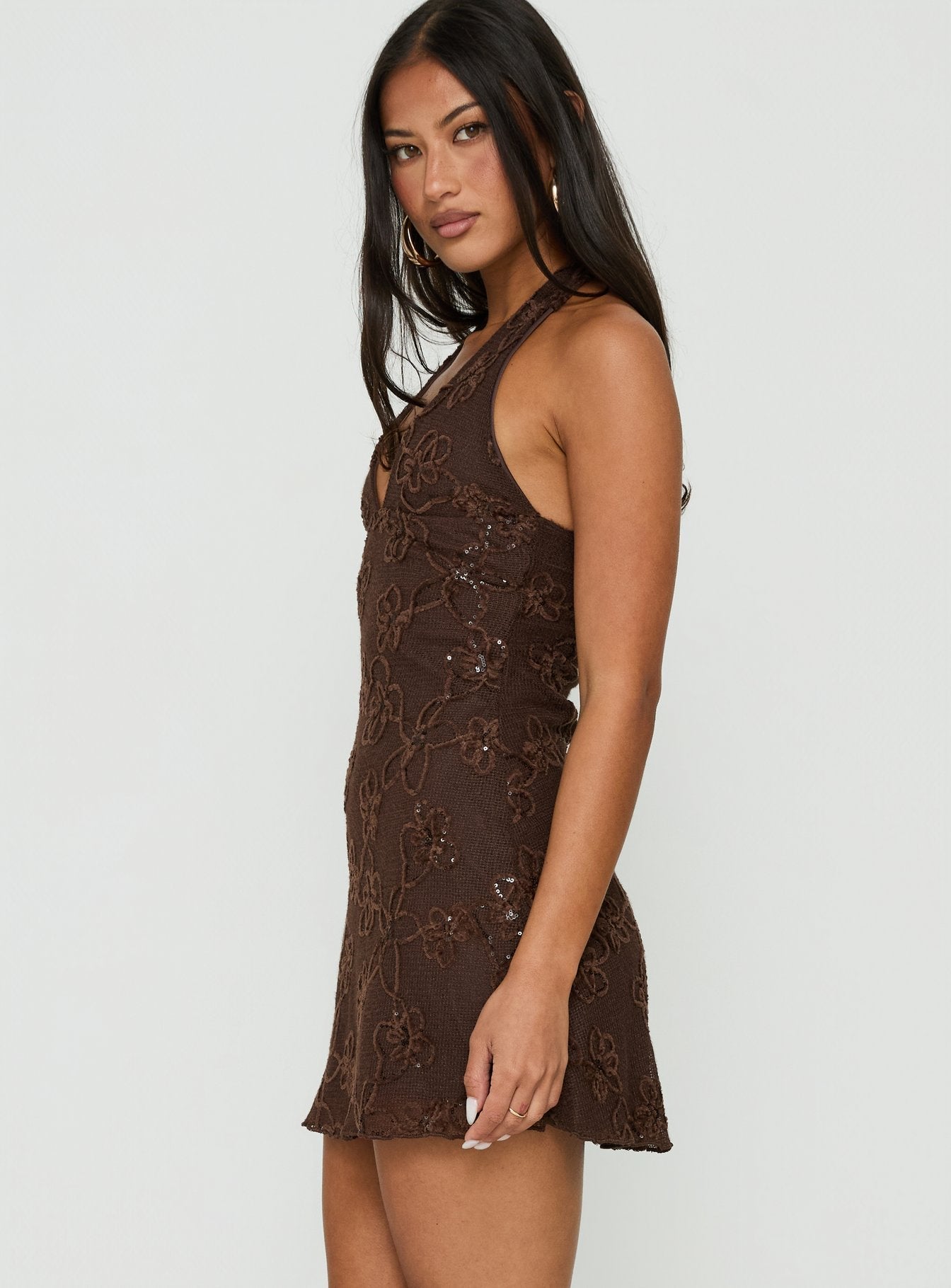 Codami Sequin Mini Dress Dark Brown