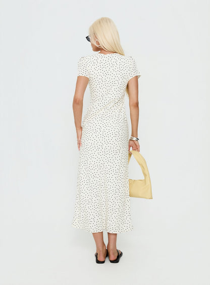 Mareiko V Neck Maxi Dress Cream Polka Dot
