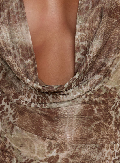 Kosa Halter Cowl Neck Mini Dress Animal