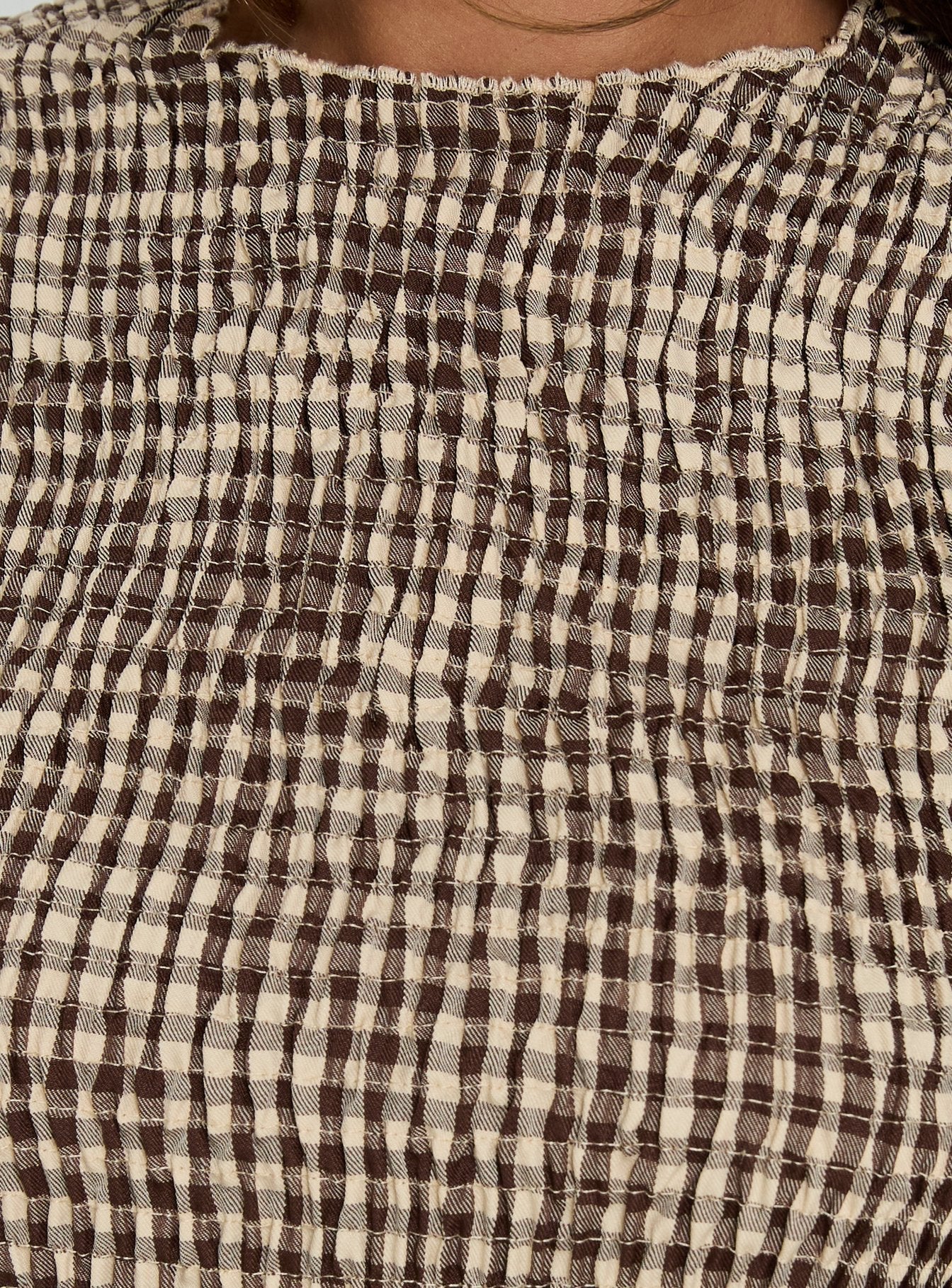 Laurita Shirred Mini Dress Brown Check