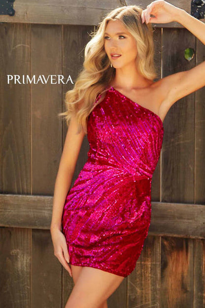 4214 Primavera One Shoulder Sequin & Beaded Mini Dress