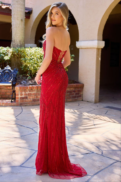 4309 Primavera Keyhole Strapless Beaded Long Dress
