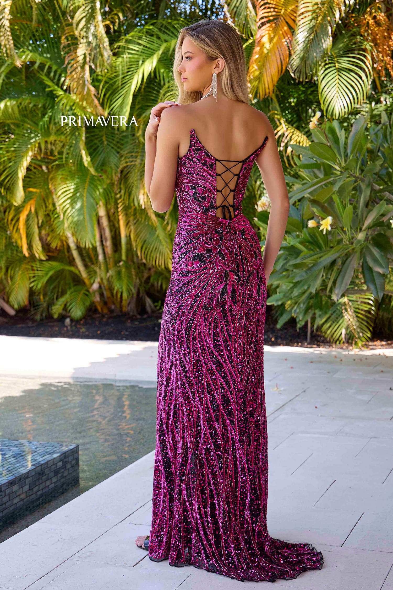 4343 Primavera Beaded Gown With Edgy Open Back