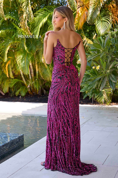 4343 Primavera Beaded Gown With Edgy Open Back