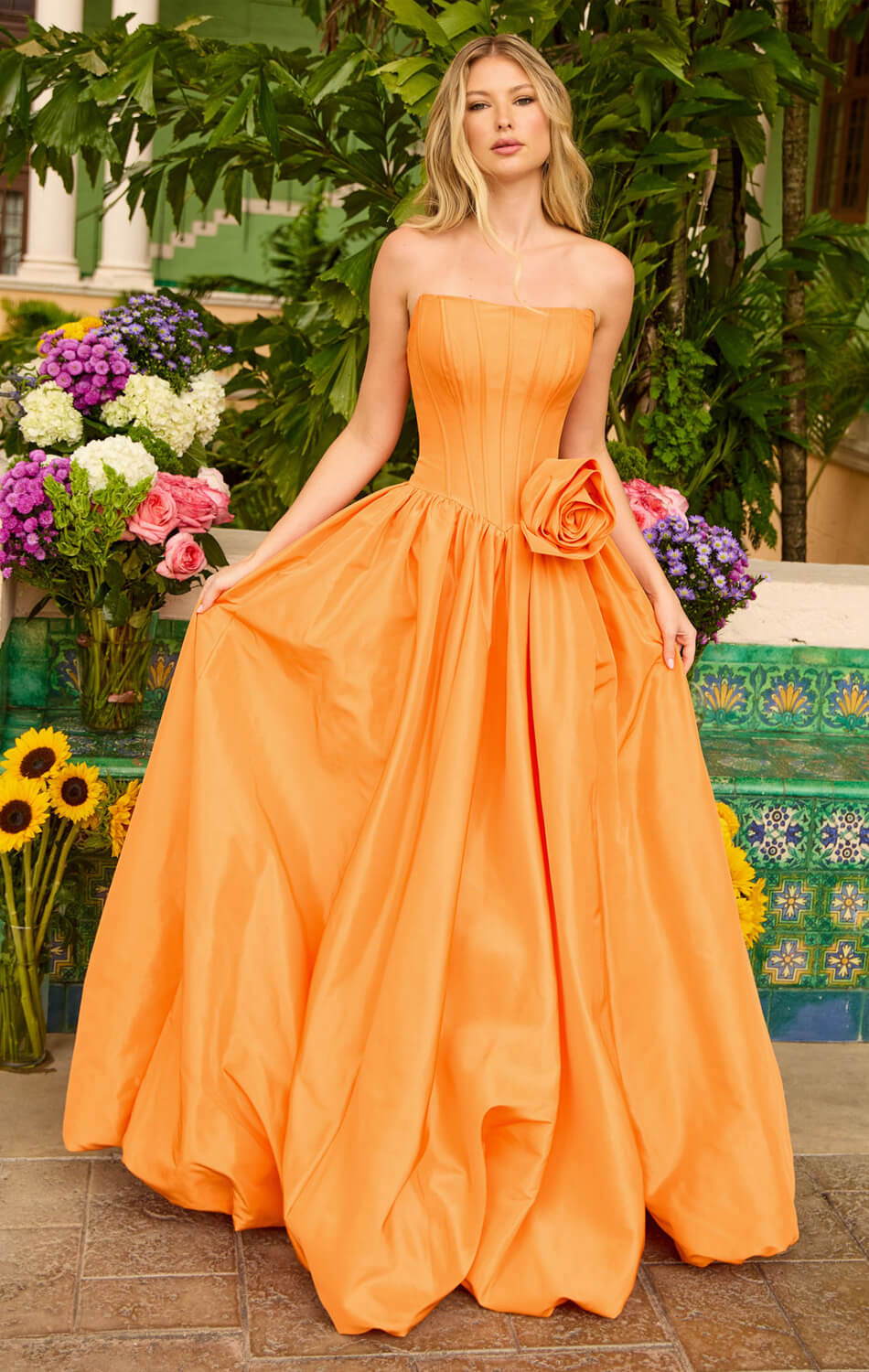 47204 Ava Presley Taffeta Ball Gown With Rosette Detail