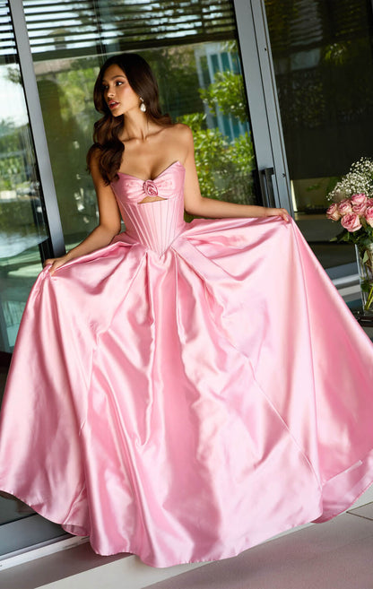 47223 Ava Presley Satin Ball Gown With Corset Bodice