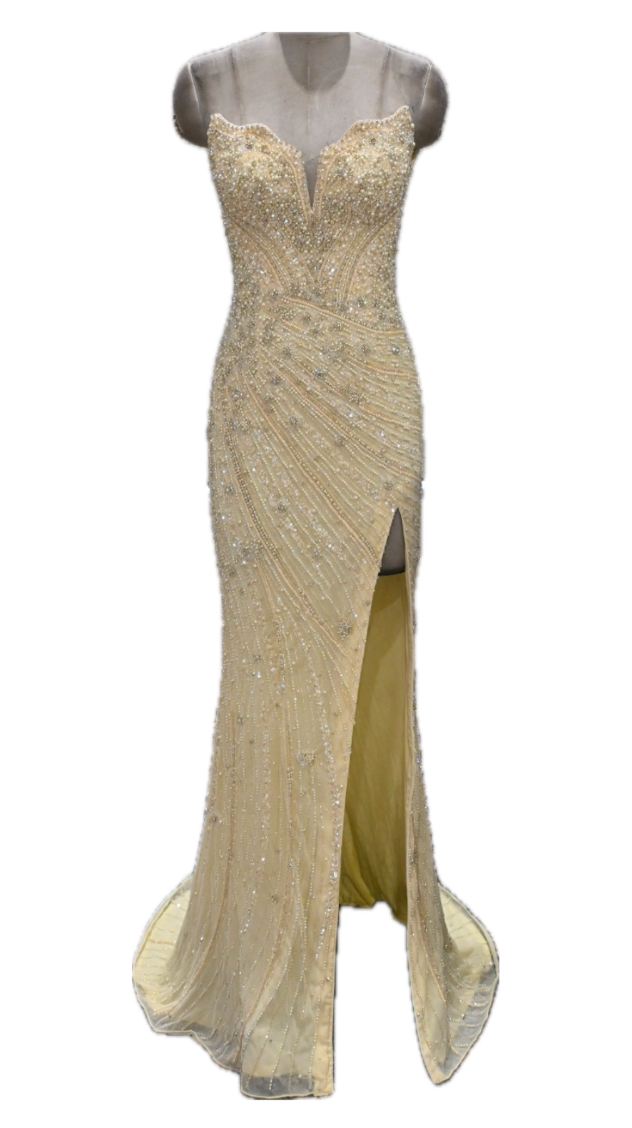 47244 Ava Presley Strapless Beaded Evening Gown