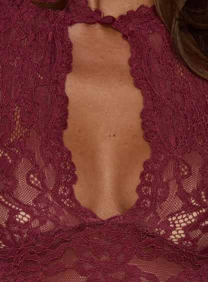 Quinbie Lace Mini Dress Burgundy