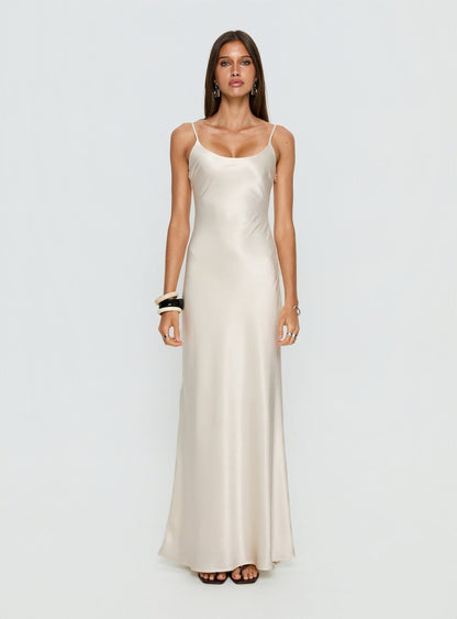 Miracles Scoop Satin Maxi Dress Champagne