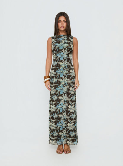 Undeniable Cut Out Maxi Dress Brown Floral Multi