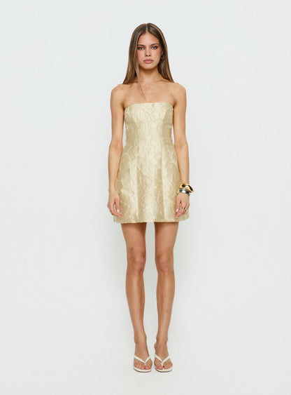 Cross Your Heart Strapless Mini Dress Lemon