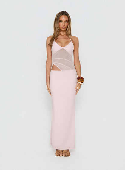 Afinity Sheer V Neck Maxi Dress Pink