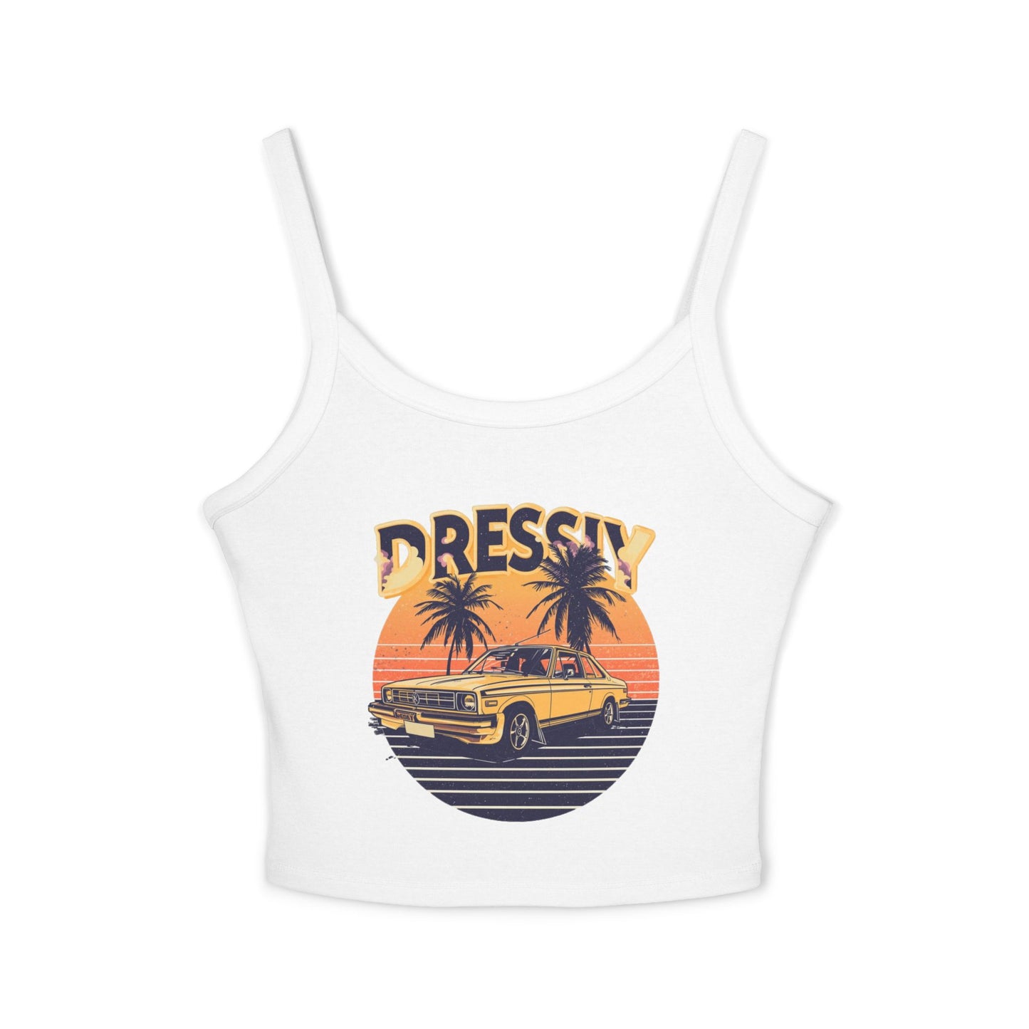 Retro Sunset Car Beach Spaghetti Strap Tank