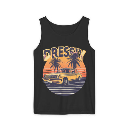 Retro Palm Tree Car Racerback Tank – Vintage Sunset Vibe